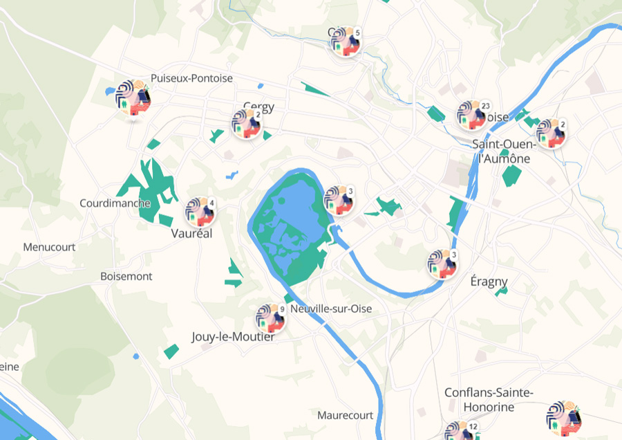 carte des points d'intérêts à visiter à Cergy-Pontoise