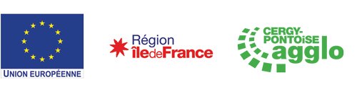 Logos de l'Union européenne, la région Ile-de-France et la Communauté d'agglomération de Cergy-Pontoise